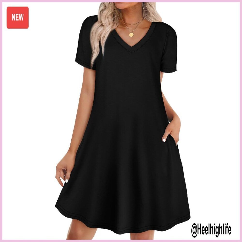 Casual T-Shirt Dress with Pockets Loose Fit Sun Dress Women's